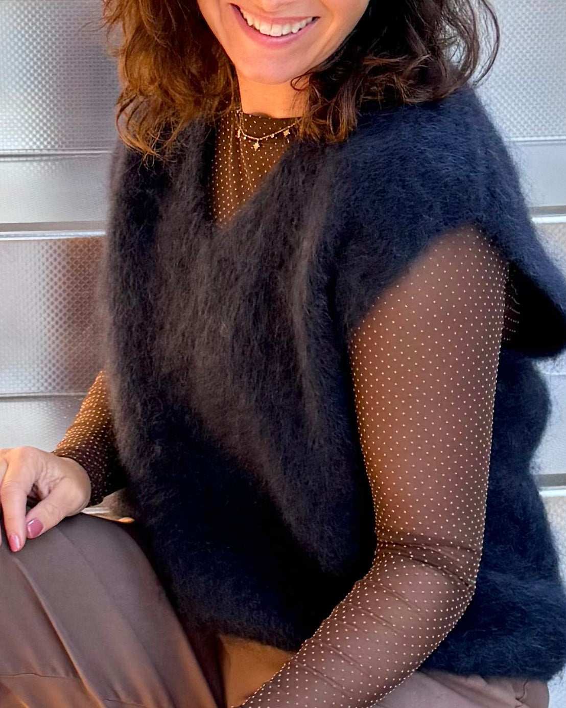 Mohairvest dame i navy stylet med bluse – Black Colour BCBjoerk | Kleslykke