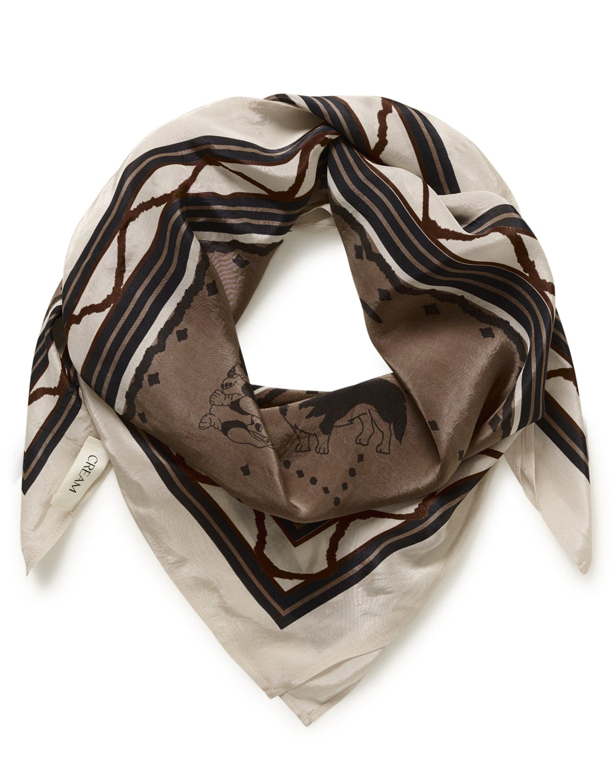 Skjerf dame med hunder i 100% viskose – Cream CRAshli i brune og beige toner