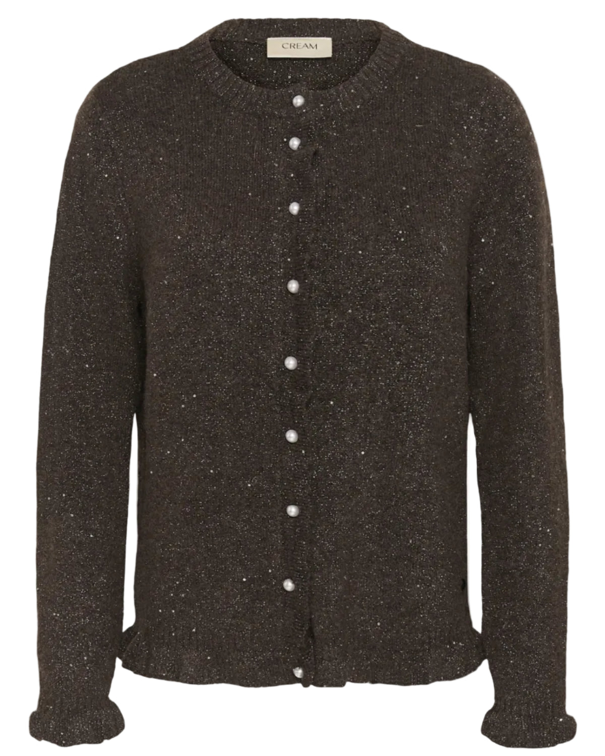 Brun cardigan med paljetter sett forfra – Cream CRJolly
