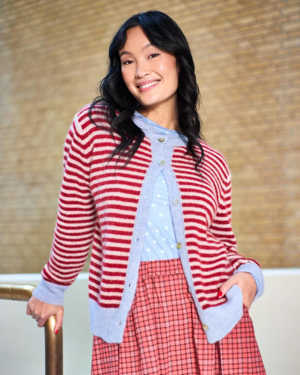 BCDell Striped Knit Cardigan - Red