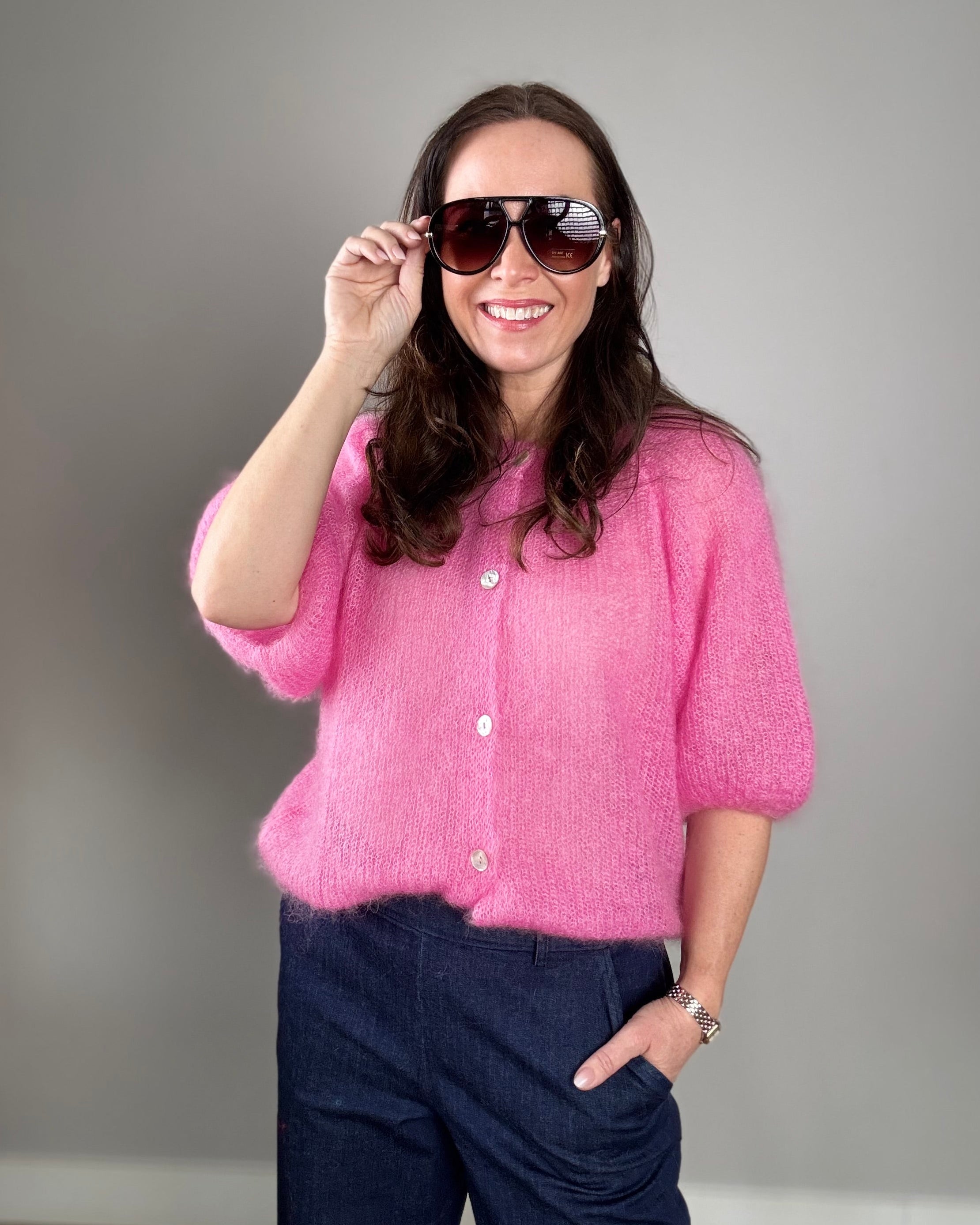 Black Colour Bjoerk Cardigan – Luksuriøs rosa mohair-strikkejakke