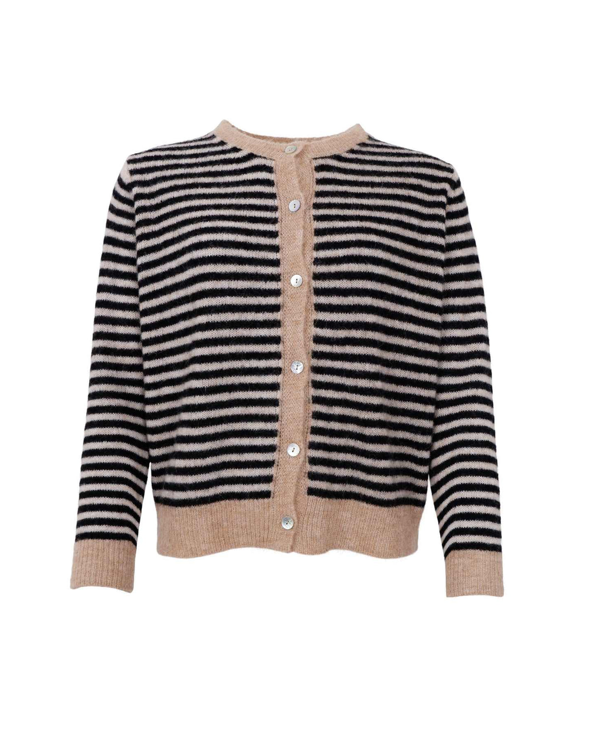 Stripet strikkejakke dame i coffee – Black Colour BCDell cardigan forfra | Kleslykke