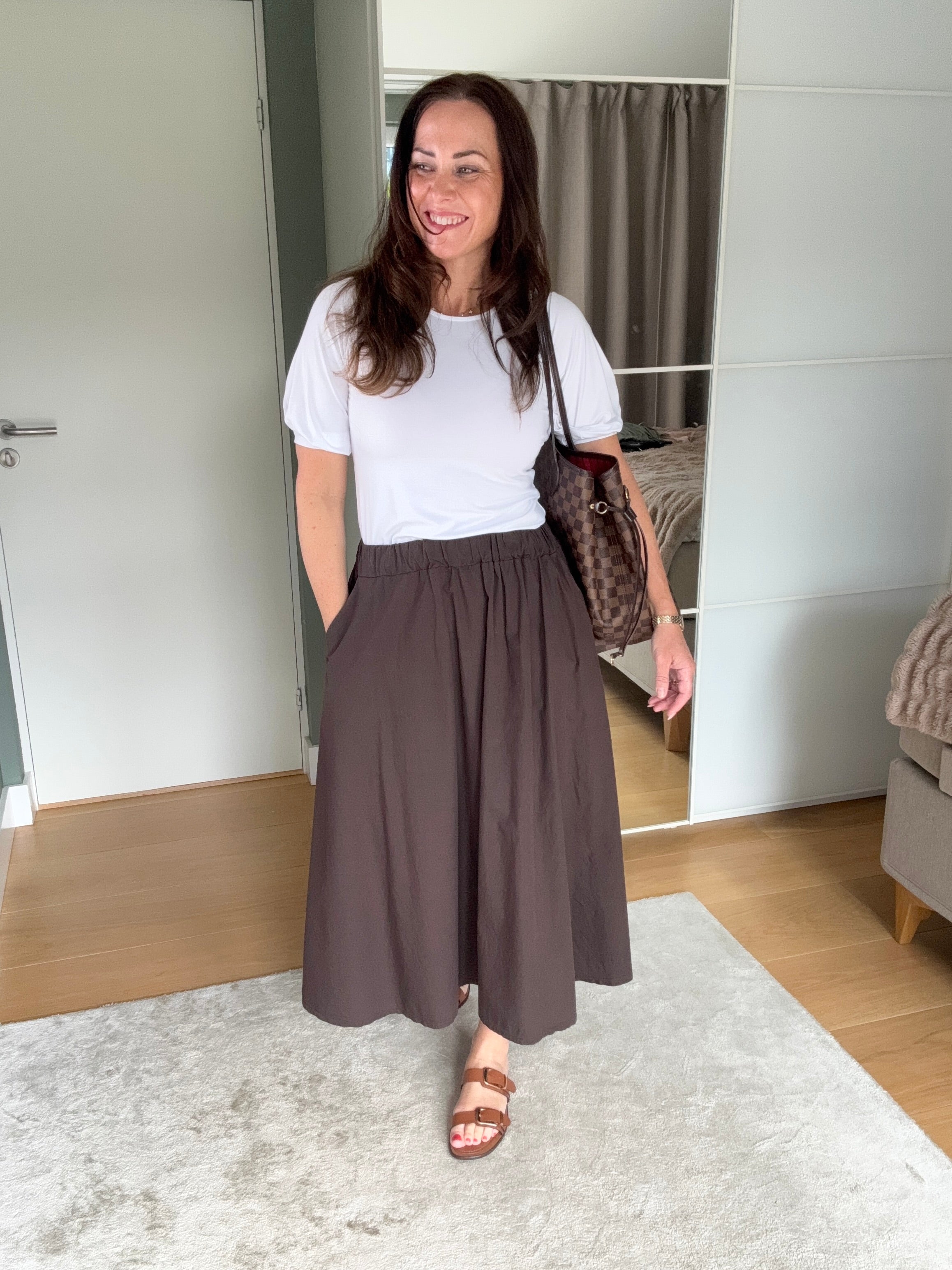 Poplin skjørt brun bomull dame – str S/M, 168 cm | Kleslykke