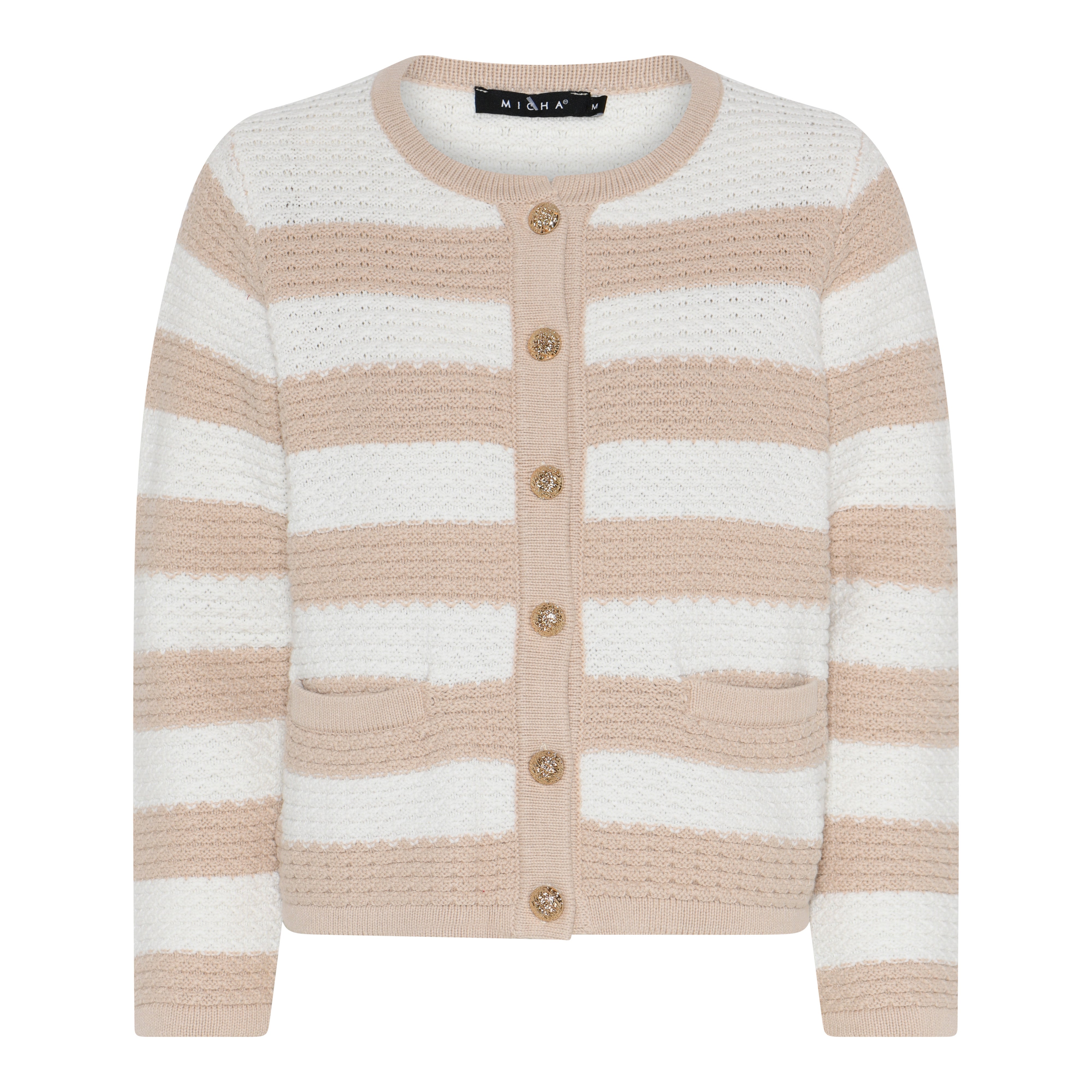 Stripete Cardigan - Beige og hvit