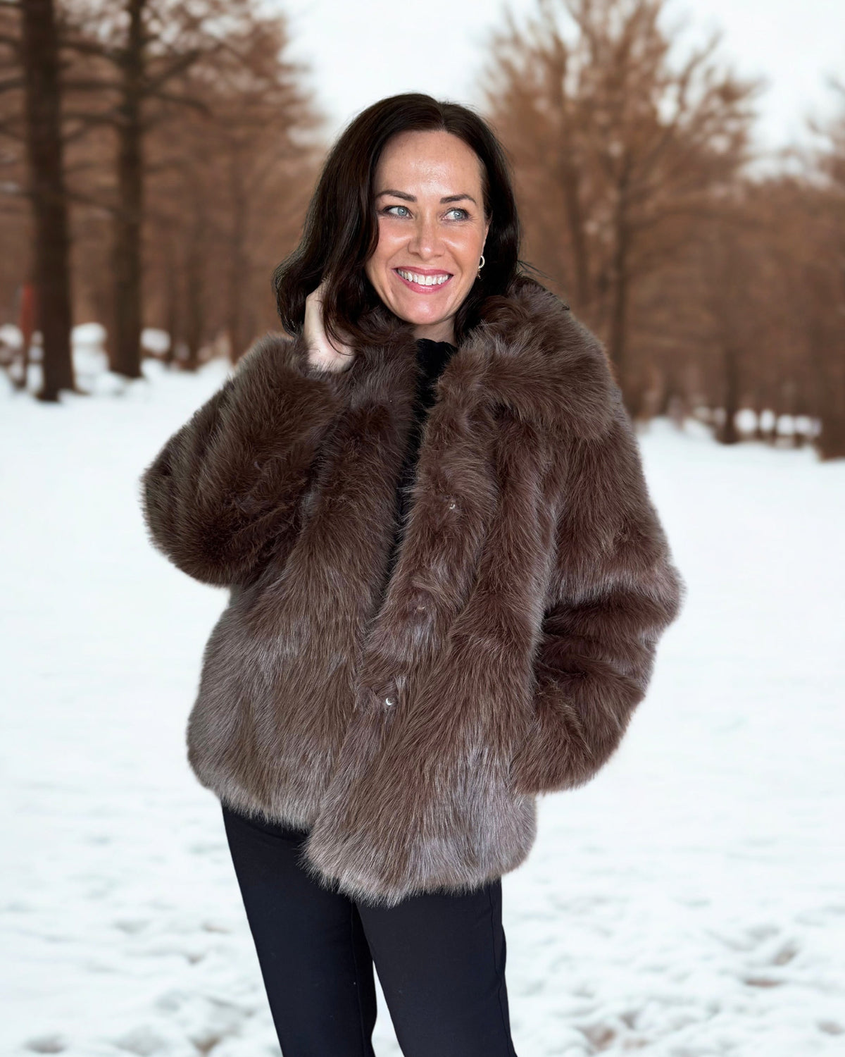Brun fuskepels jakke dame fra Cream – CRDrama Jacket i Shaved Chocolate
