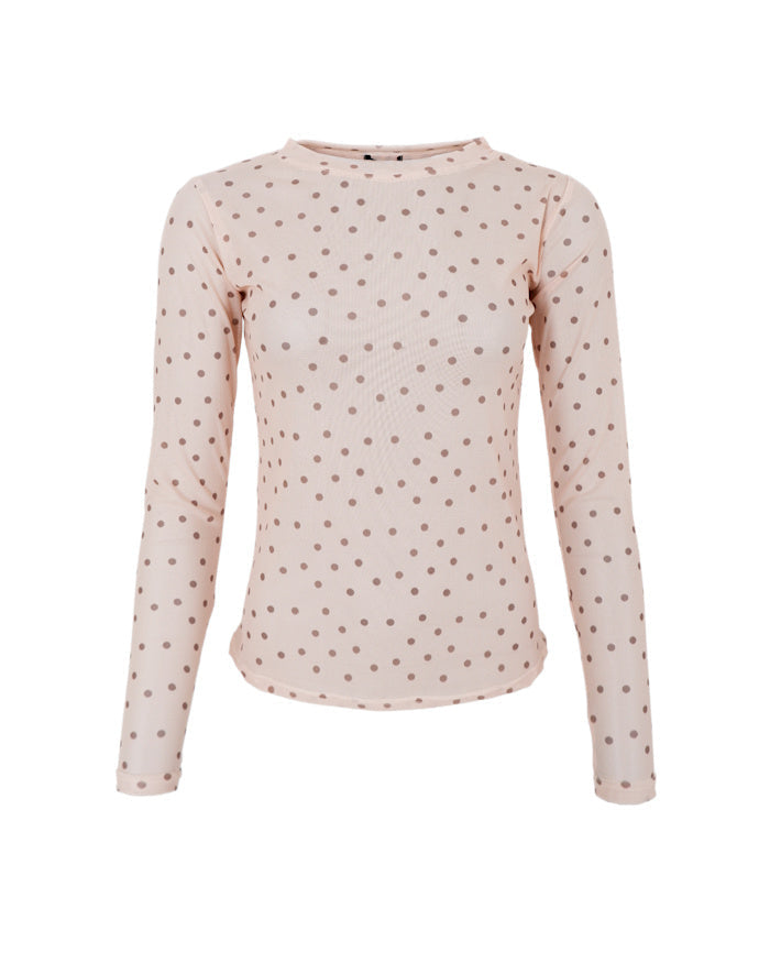 Pudder mesh bluse med brune prikker – Black Colour Annie