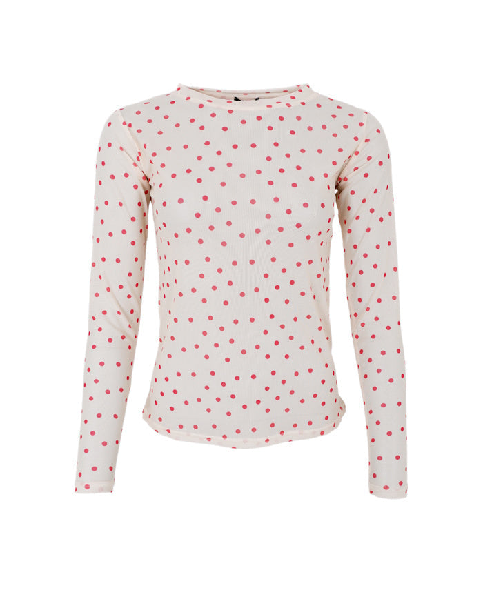 Rød mesh bluse med prikker – Black Colour Annie